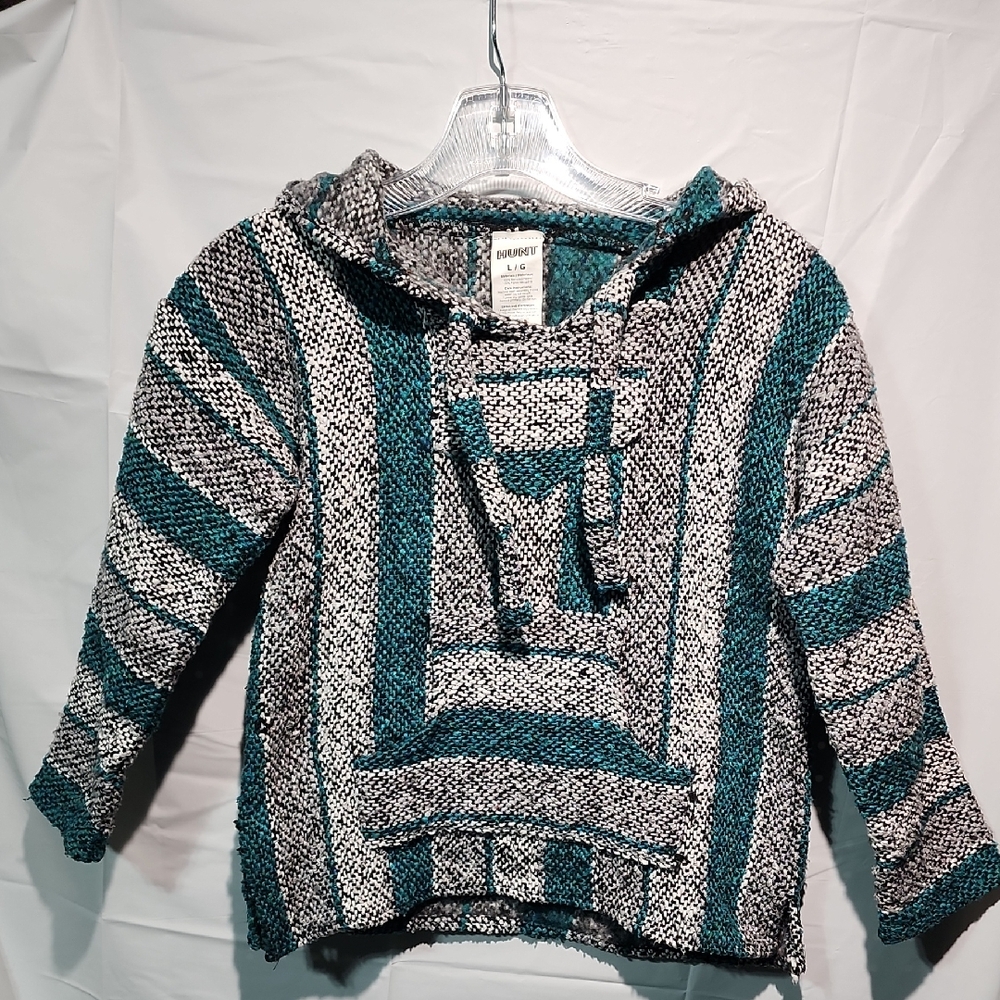 Hunt Teal and Gray Striped Baja Hoodie